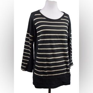Madewell Stripeset Tee Black Khaki Striped Cotton Blend Top Size L
